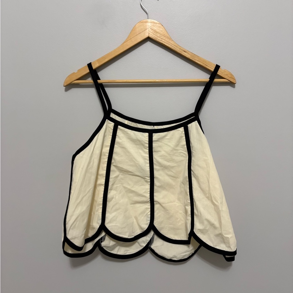 Scalloped Hem Contrast Trim Cream Sleeveless Summer Skort Set - Picture 6 of 11